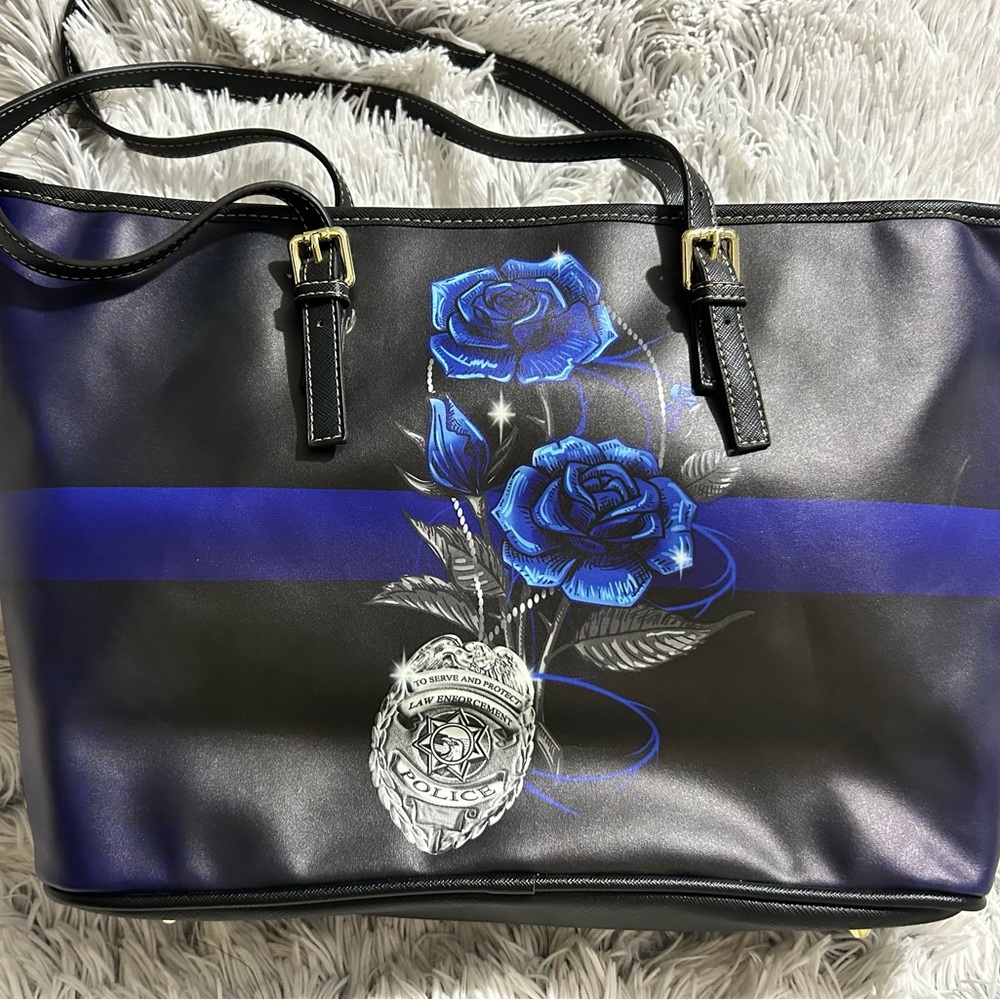 Elegant Blue Law Enforcement Support Floral Tote Bag NWOT - Picture 5 of 7